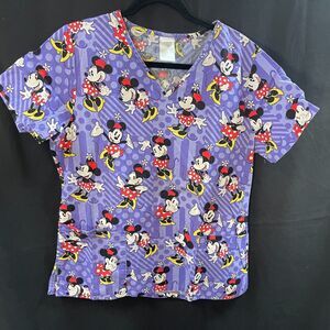 Disney Minnie Mouse Purple Scrub Top Size Medium